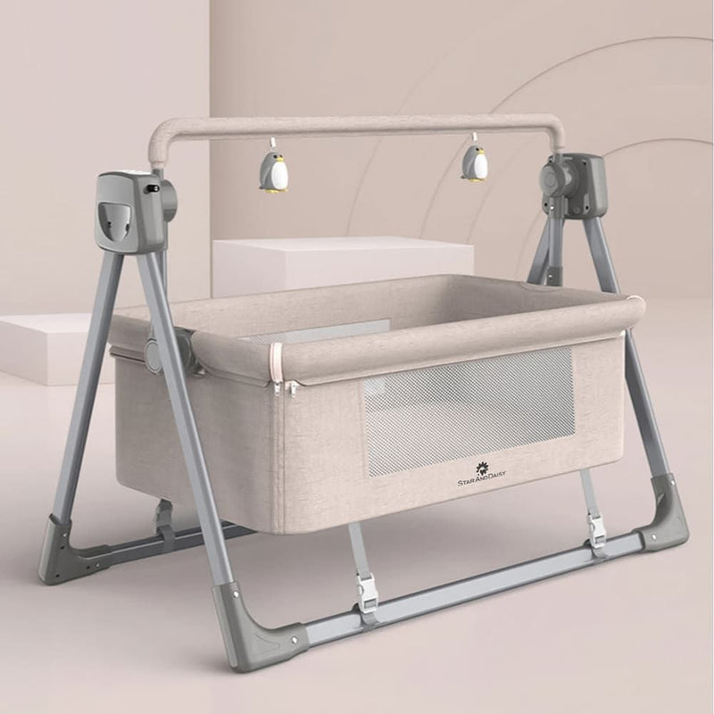 Berço dobrável elétrico automático BabyStation com balanço automático para bebê recém-nascido com rede mosquiteira